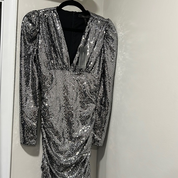 BCBG Maxazria Long Sleeve Metallic Cocktail Dress - Picture 4 of 9